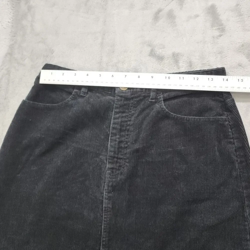Vintage Eddie Bauer Skirt Size 8 Black Corduroy Pencil Front Slit Pockets Preppy